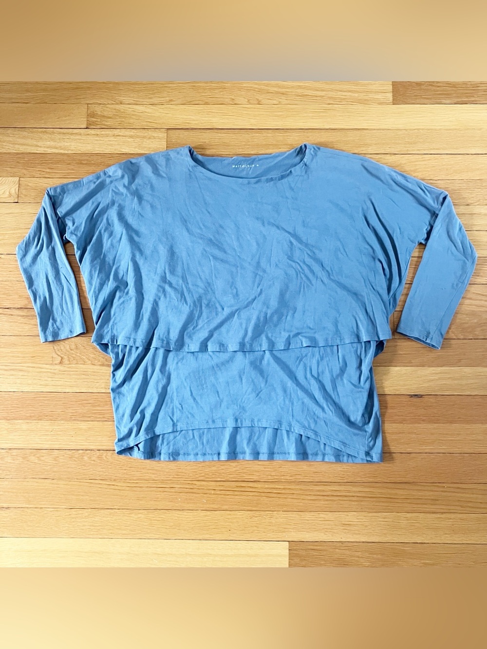 M x Mattildur Blue Pima Cotton Iceland Lagenlook Draped Overlay Dolman Top Small